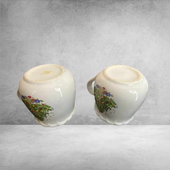 CHRISTMAS MUGS -- Set of 2, White, Decorated Christmas Tree, "Ruffled" Rim - Picture 5 of 5